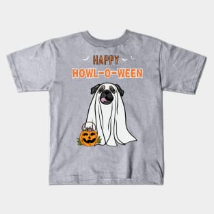 Happy Howl-O-Ween Pug Ghost Dog Design Distressed Kids T-Shirt